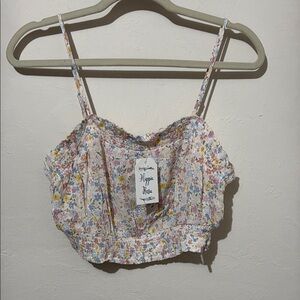 Hippie Rose Pink Yellow Ruffled Crop Top